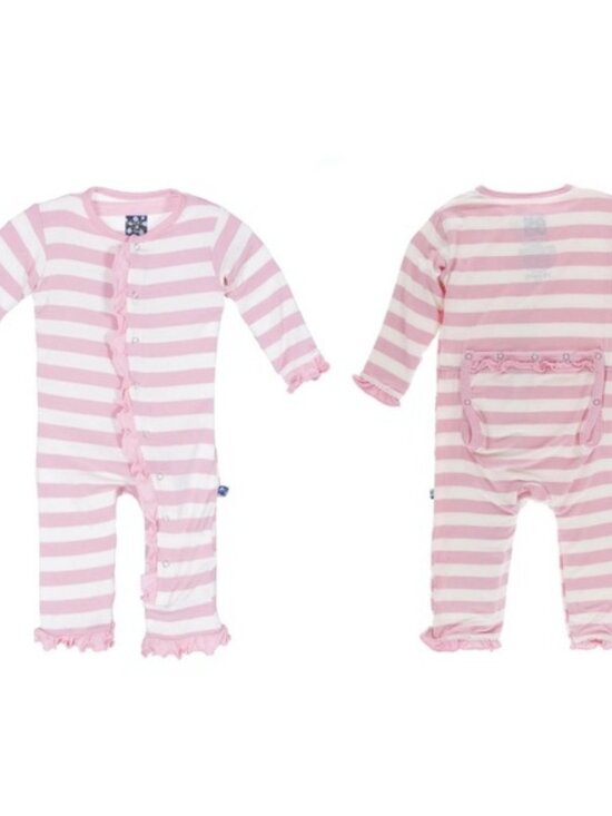 Kickee Pants Other - Kickee Pants | "Lotus Stripe" Classic Ruffle Coverall with Snaps | Size 12-18M